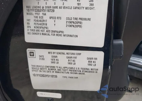 2000 Chevrolet Corvette from USA, damaged, VIN 1G1YY22G3Y5118729